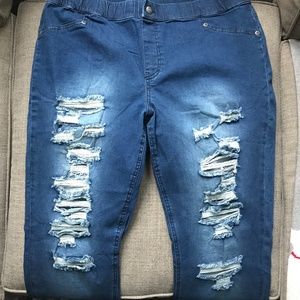 NEW! Hue Ripped Denim Skimmer Leggings, XL